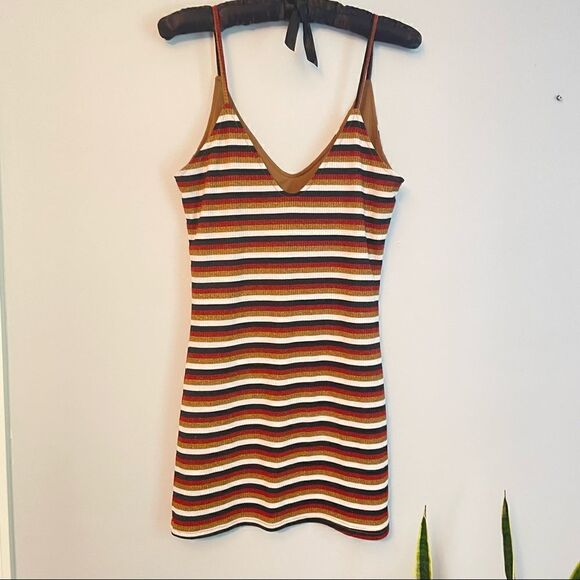 Metalic Striped 90s Y2K Tank Bodycon Dress M - Picture 5 of 10